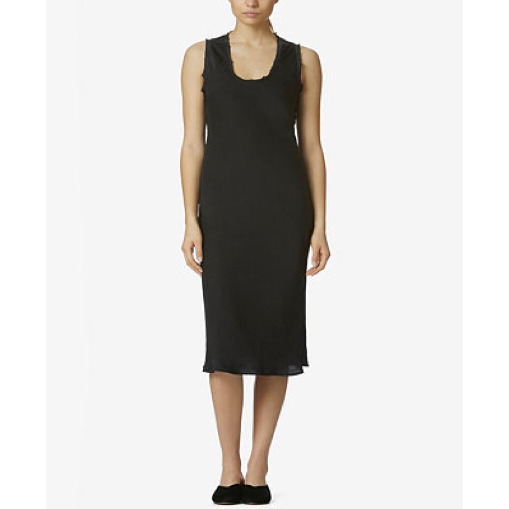 Avec Les Filles Richie Bias Slip Midi Dress in Black Satin Women's Size M